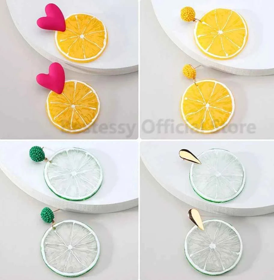 2025 Fruit Cartoon Round Dangle Earrings For Women Luxury Quality Beads Lemon Orange Pendientes Resin Fairy Jewelry Accessories