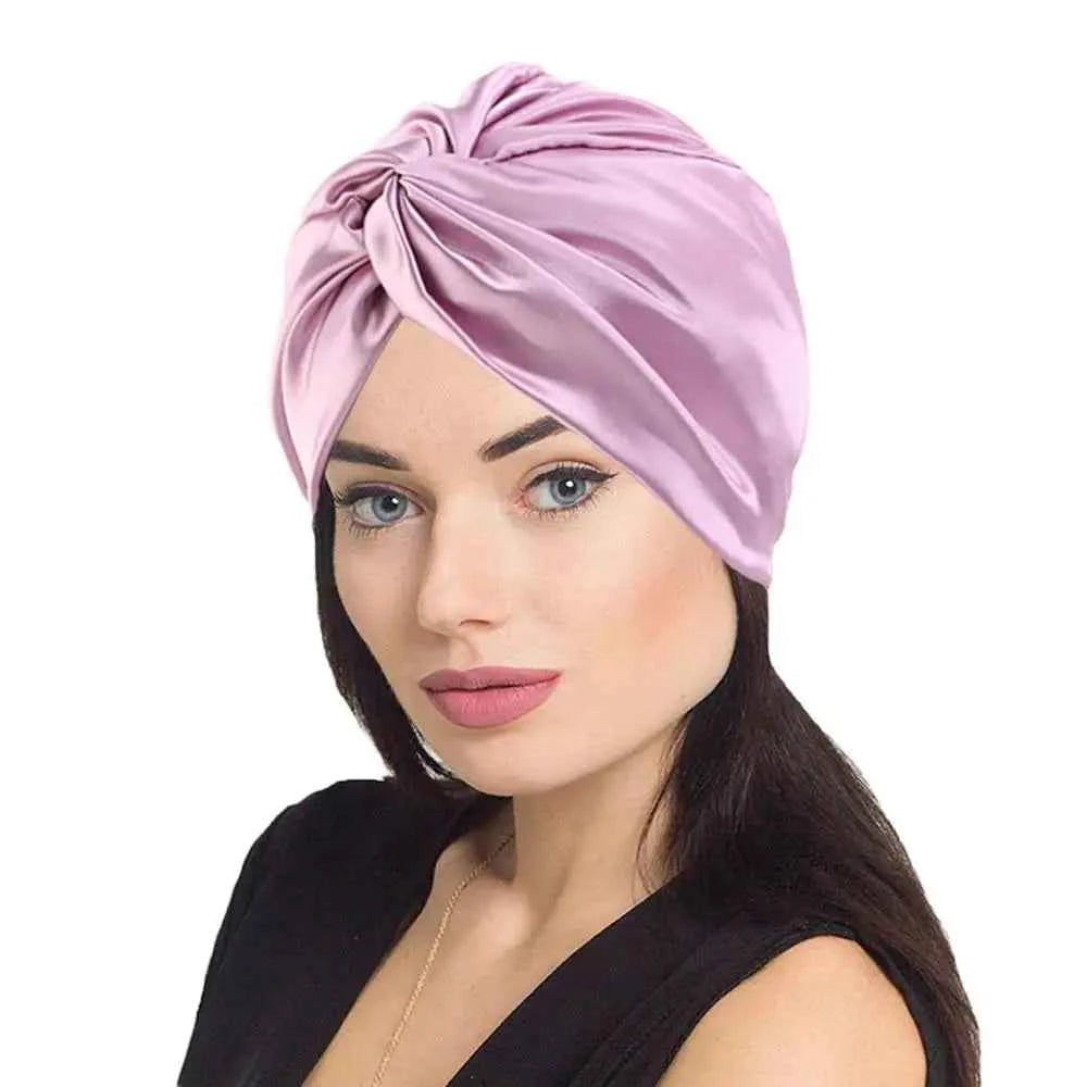 Hot Silk Turban Bonnets For Women Satin Bonnet Hat Double Layer Hair Wrap Adjustable Knotted Hat Care Turban Satin Sleep Hat