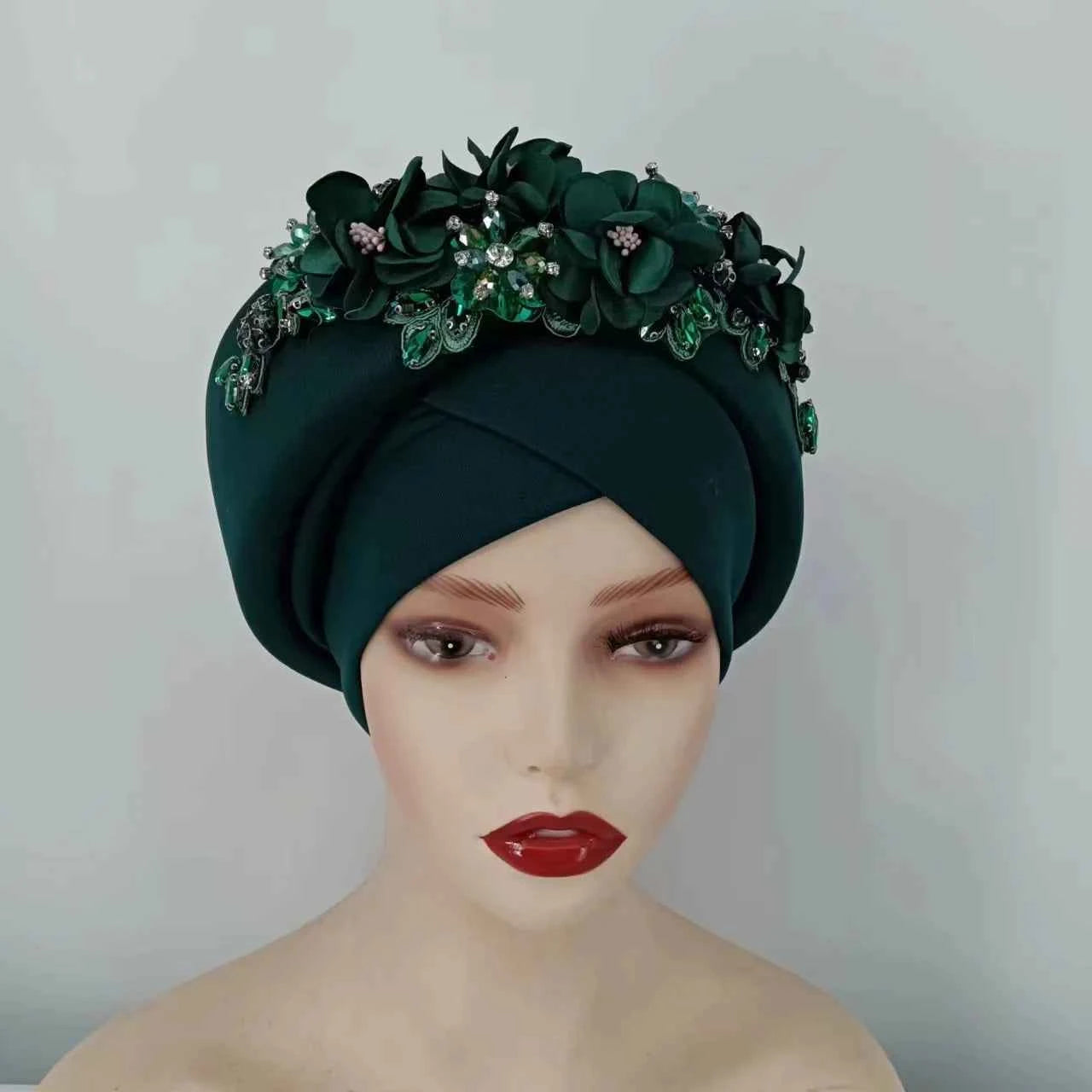 Beaded Nigeria Gele Ready African Headtie Female Head Wraps Party Headpiece Muslim Headscarf Hat Women's Turban Cap with Stones