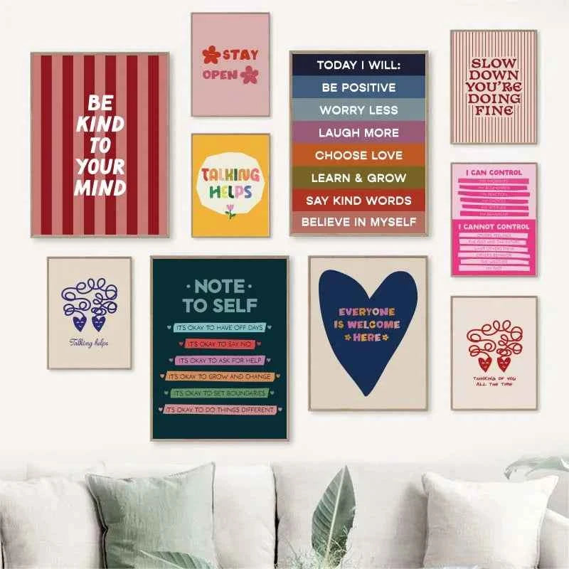 Be Kind to your mind Mental Health Psychology Wall Art Canvas Posters Quotes Prints Wall Picture for Therapy Office Decor