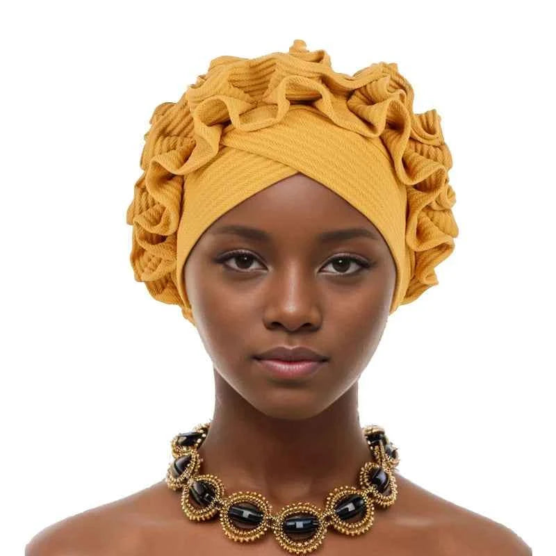 Ruffle Flower Women’s Turban Cap – African & Indian Headwrap, Muslim Bonnet Headscarf