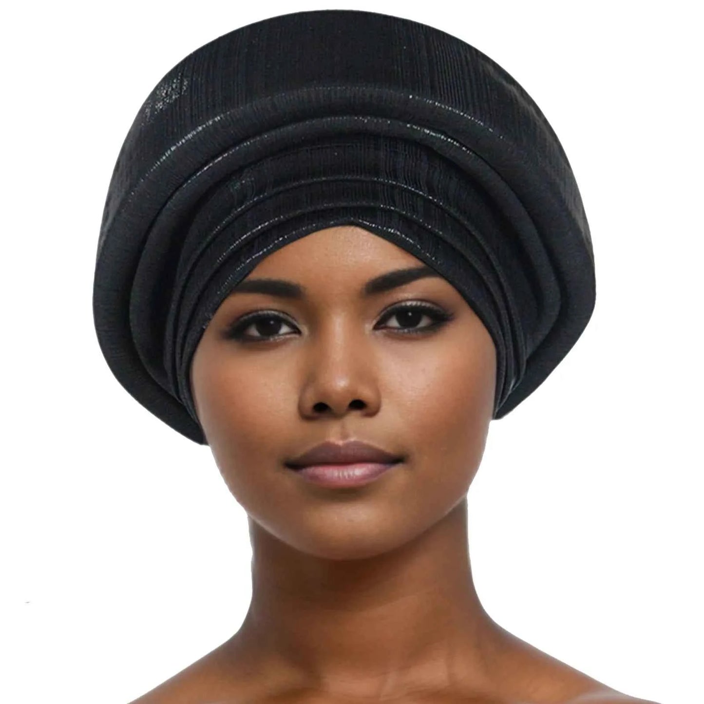 Glitter Fabric Turban Cap for Women African Pleated Head Wraps Nigeria Party Wedding Gele Lady Headscarf Bonnet