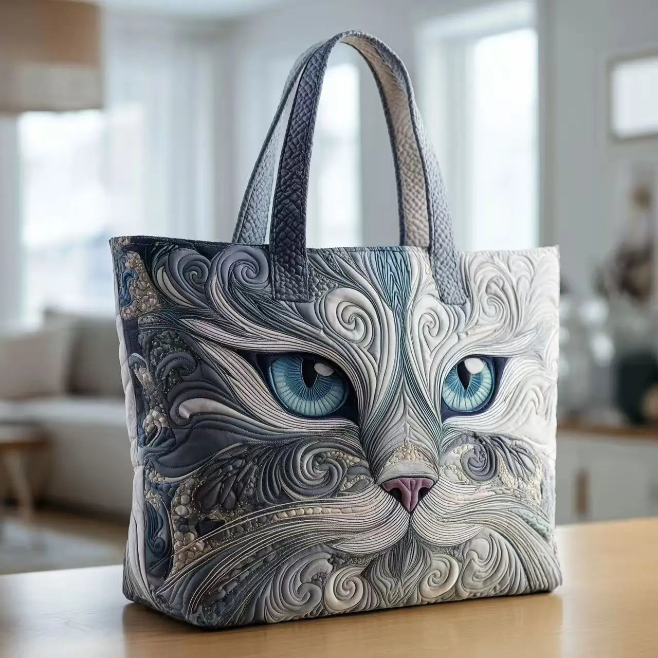 Quilted handbag 3D embroidered handbag large capacity canvas shoulder bag women's daily shopping bag fashionable travel handbag