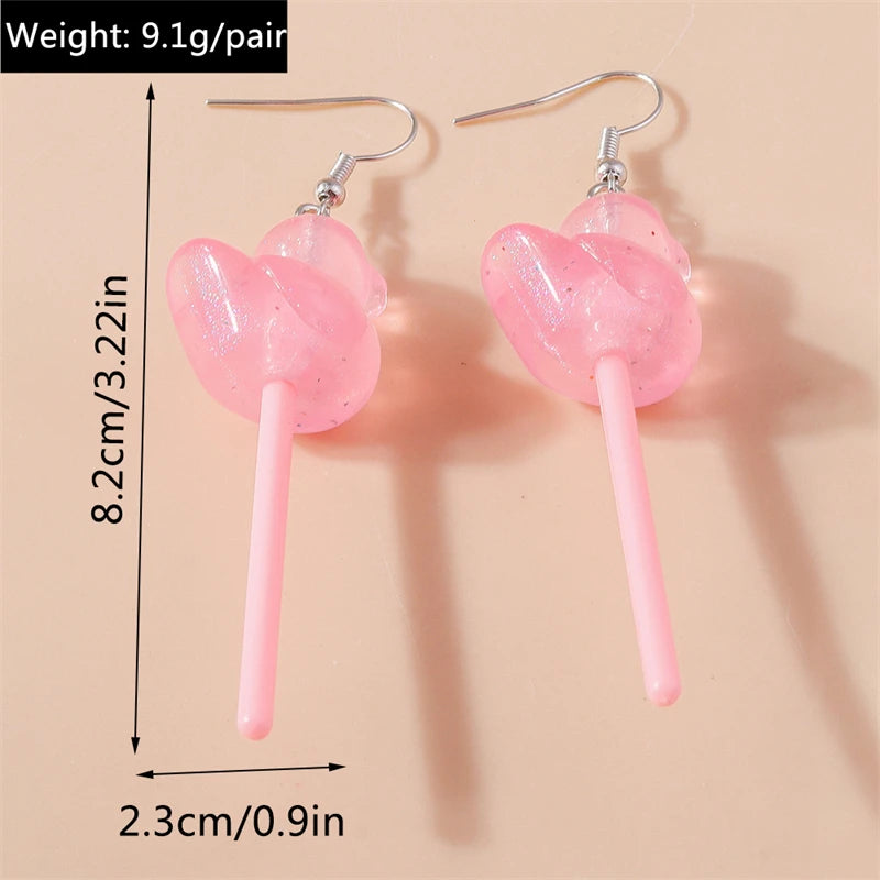 Sweet Candy Color Lollipop Drop Earrings for Women Funny Simulation Food Flower Dinosaur Dangle Hook Earrings Girls Jewelry Gift
