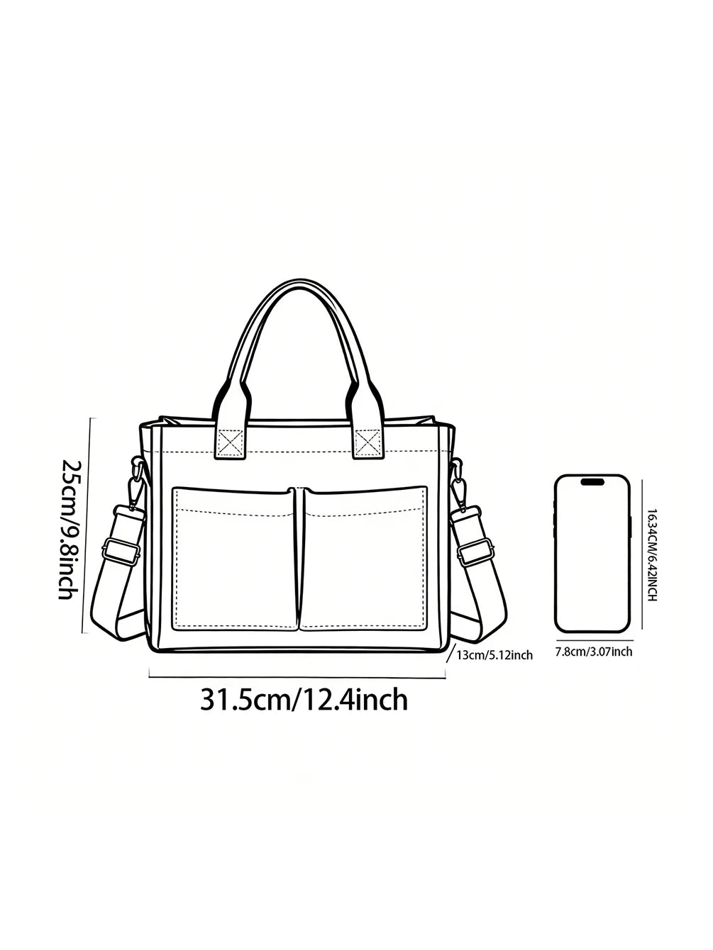 Colorful Books & Flowers Print Corduroy Tote Bag Large Capacity Multi Pocket Commuter Shoulder Bag