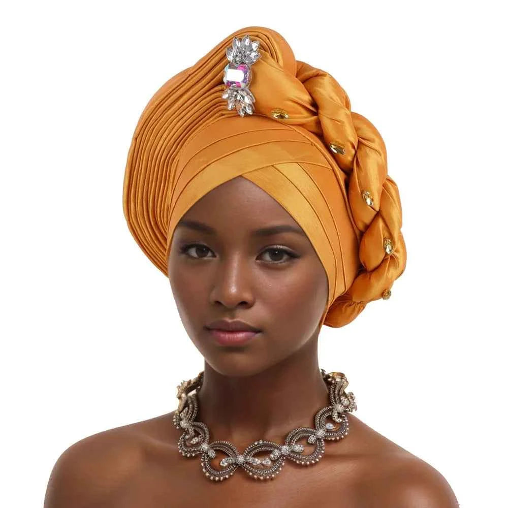 Elegant Braided Turban With Rhinestone Accents African Head Wrap For Women Perfect For Weddings & Party  Nigeria Autogele