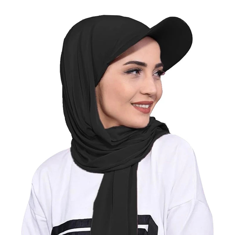 New Women Brim Bandana Cap Scarf Hat Outdoor Sun Visor ith Pre-Tied Turban Caps Ready To Wear Muslim Hijab Shawl Baseball Cap - NamafadStore