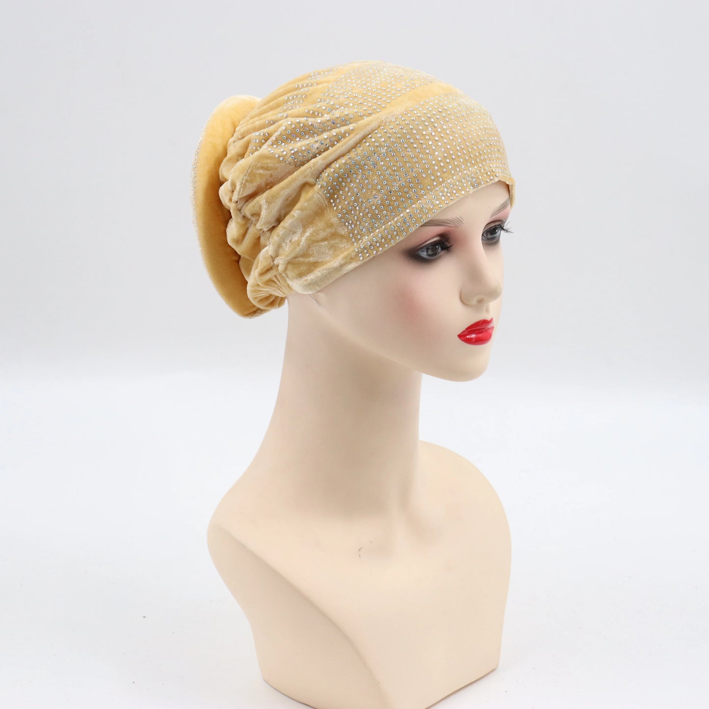 Soft Velvet Turban Cap for Women Muslim Headscarf Bonnet Elastic Female Headpiece Stylish Glitter Diamonds African Head Wraps - NamafadStore