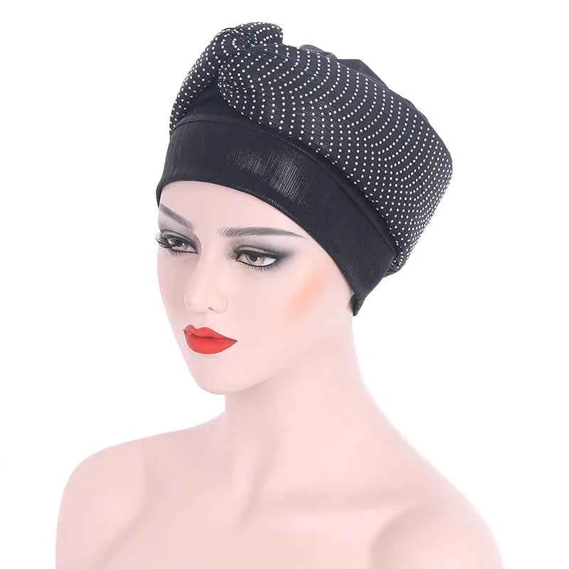 Glitter Diamonds Headband Turban Cap African Headtie Women's Head Wraps Headscarf Bonnet Nigerian Wedding Party Headwear Hat