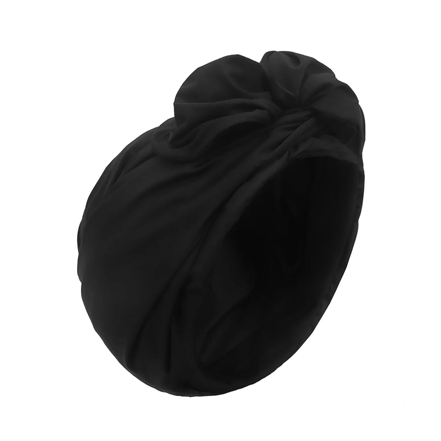 Black French Vintage Turban Hat, stylish head wrap for women, ideal as a bandana or hair cover. Soft fabric with a knot detai