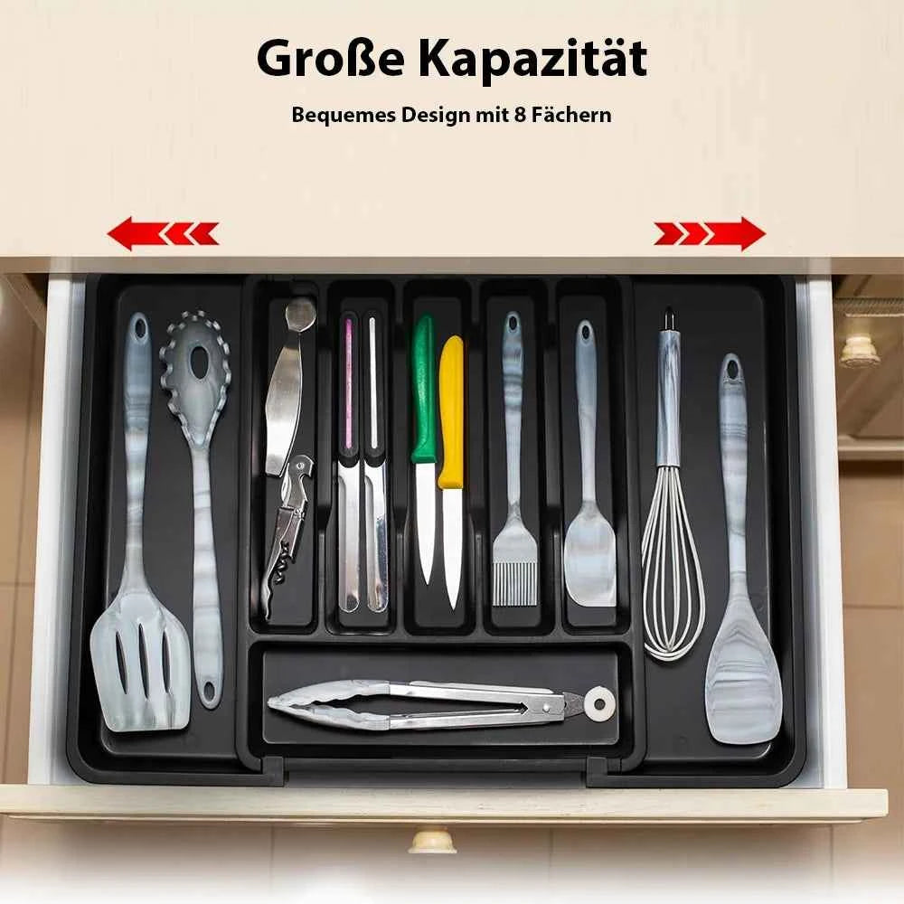 1Pc Expandable Kitchen Drawer Organizer, Adjustable Retractable Cutlery Storage Box for Spoons Forks Knives Flatware and Cutlery