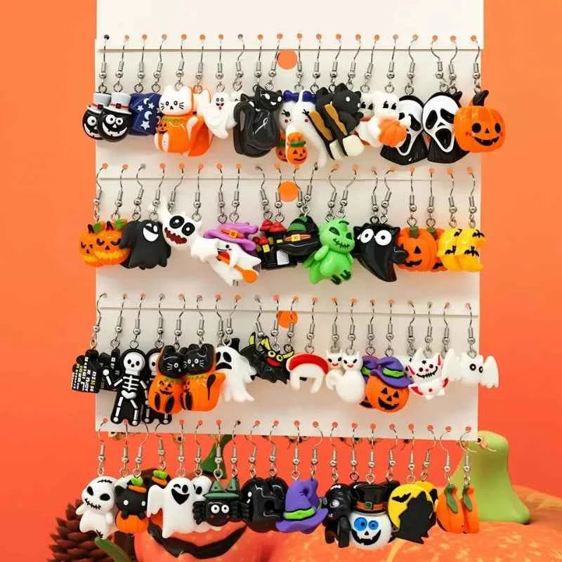 Halloween Fashion Creative Cartoon Earrings, Personalized Cute Pumpkin Ghost Bat Earrings Set