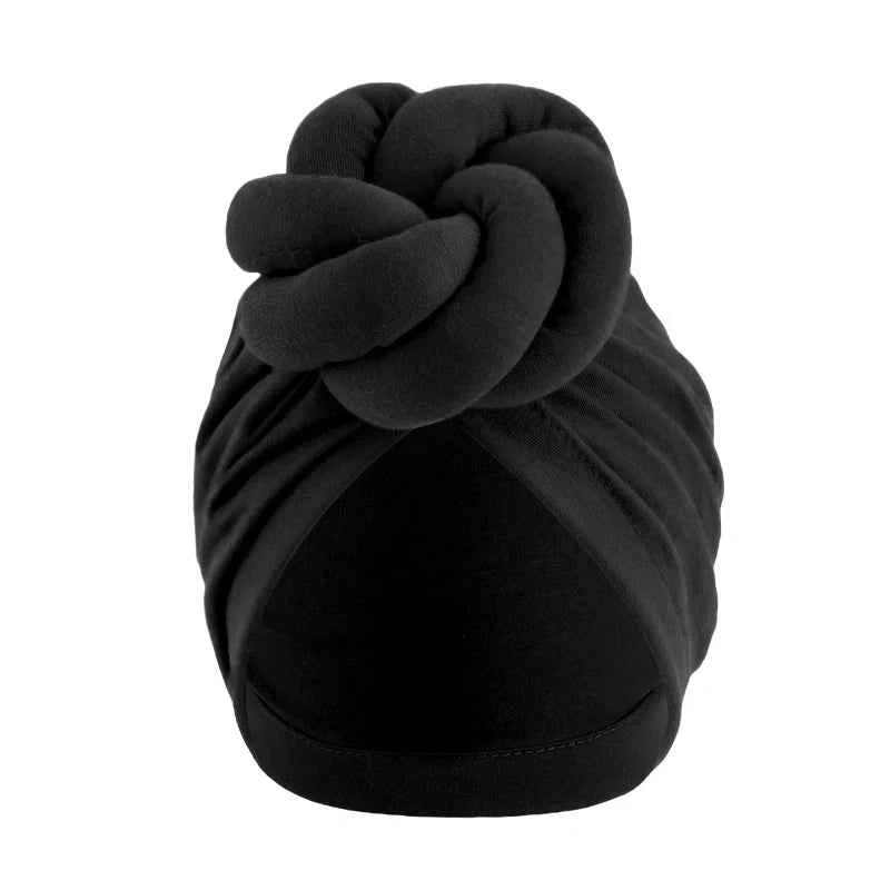 Women’s Fashion Turban – Knotted Cotton Chemo Cap, Large Flower Headscarf Beanie