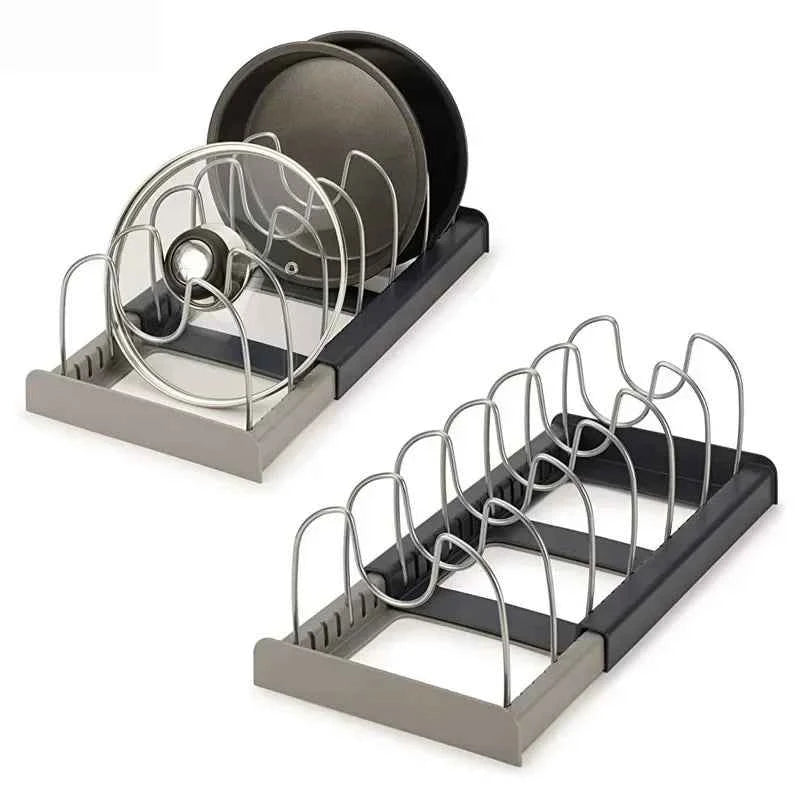 6 grids Kitchen Cabinet Organizers for Pots and Pans Expandable Stainless Steel Storage Rack Cutting Board Drying Cookware Shelf