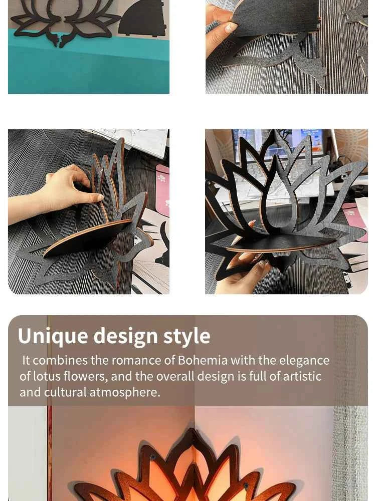 Wooden Lotus Hollow Decorative Rack Aromatherapy Organiser Essential Oil Candle Holder Wall Mounted Shelf Corner Shelf