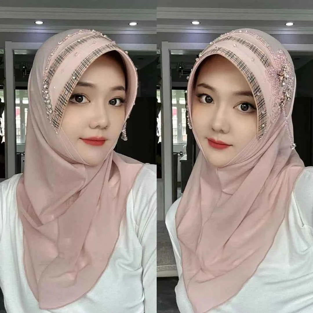 Hijab Muslim Women Shawl Headscarf  Luxury Tassels Chiffon Scarf Malaysia Kufi Islam Summer Thin Turban 05226