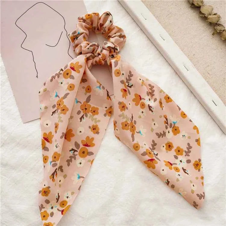 Fashion Leopard Print Bow Satin Long Ribbon Ponytail Scarf Hair Tie Scrunchies Women Girls Elastic Hair Bands Hair Accessories