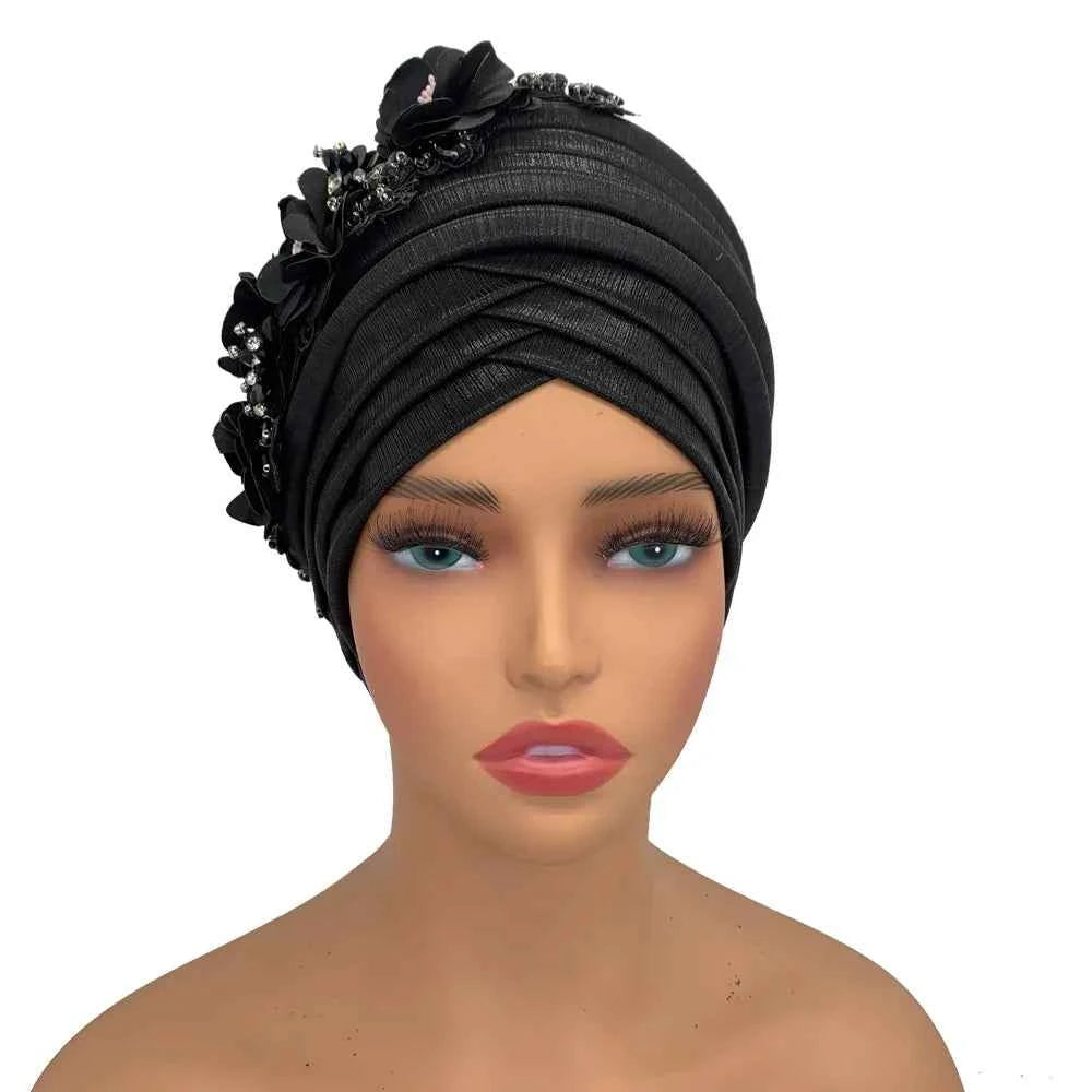 Already Made Wedding Geles Female Head Wraps with Diamond Flower 2024 New African Women's Turban Cap Nigeria Auto Gele Headtie