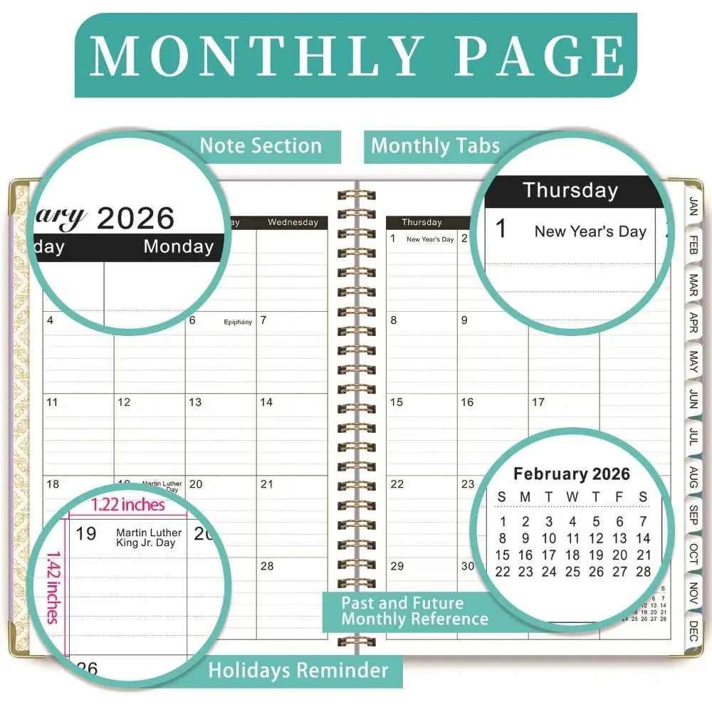 Yearly Schedule 2026 Planner Notebook Spiral Binding 365 Days Diary Office Work Planner 71 Sheet/142 Pages Plan Schedule