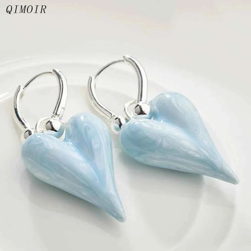 Copper Clip On Hoop Earrings For Women Enamel Heart Pendant Dangle Fashion Jewelry Classic New Style Holiday Accessories C1961