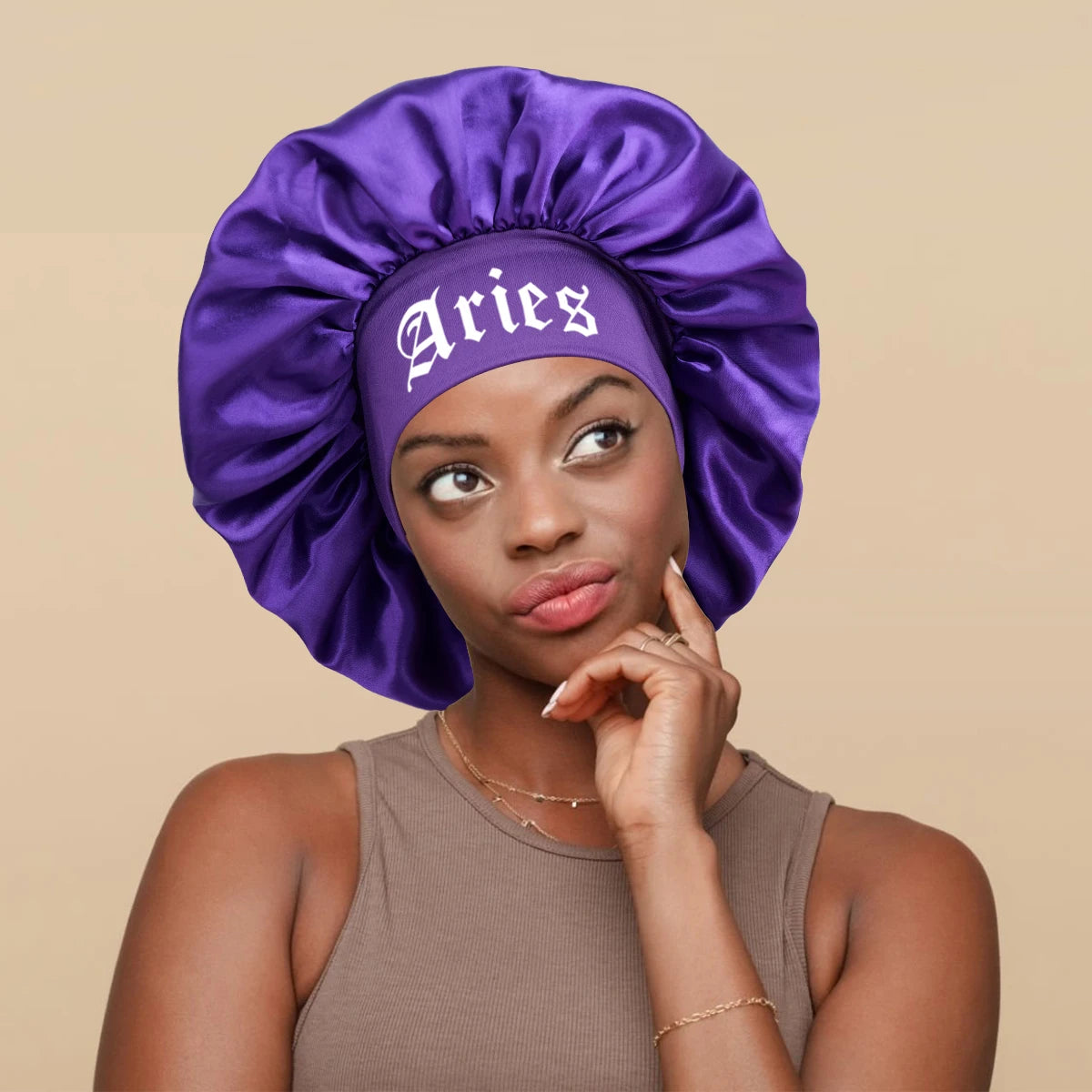 1PConstellation printing satin wide band sleep bonnet ,soft sleeping bonnet with wrap band,make up washing face daily use bonnet - NamafadStore