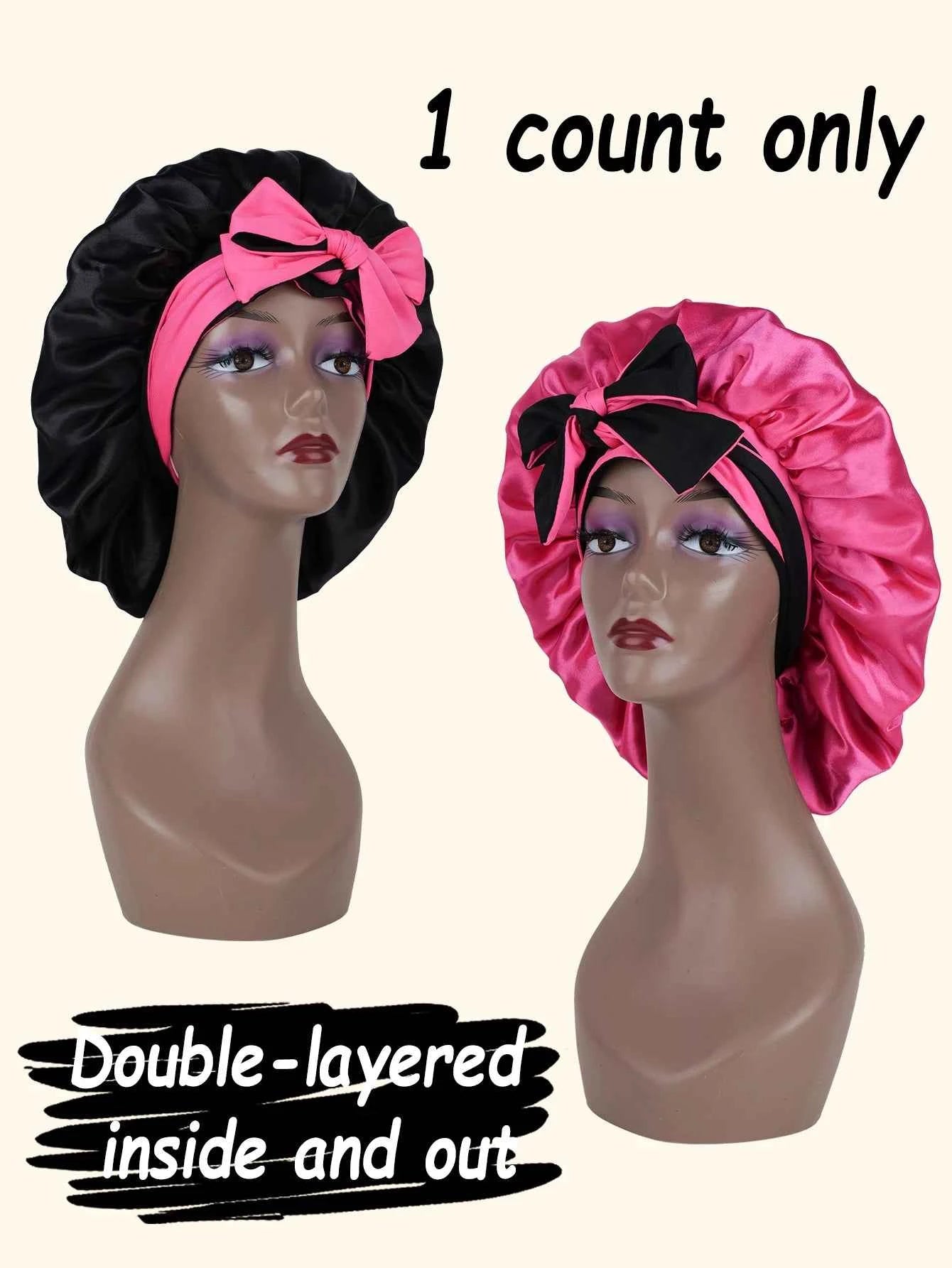 Unisex Smooth Solid Color Satin Sleep Cap with Butterfly Knot Hair Protection Comfortable Casual Beauty Sleep Accessory