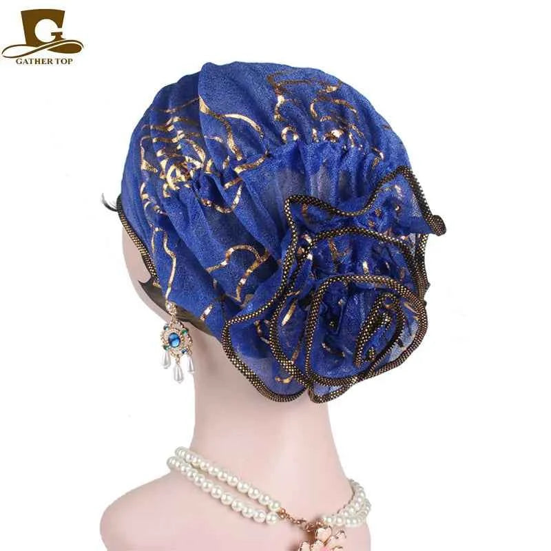 Spring Large Flower Turban – Women’s Jacquard Lace Headwrap & Muslim Headwear