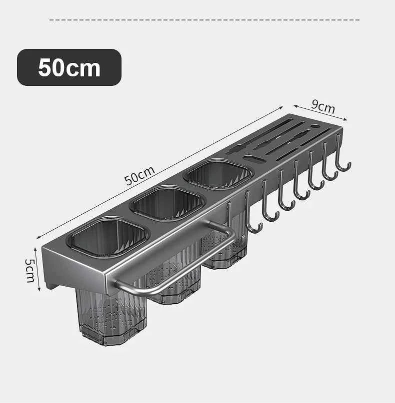 Wall-mounted knife rack for kitchen, multifunctional, no drilling required, knife and utensil holder, chopstick tube, integrated