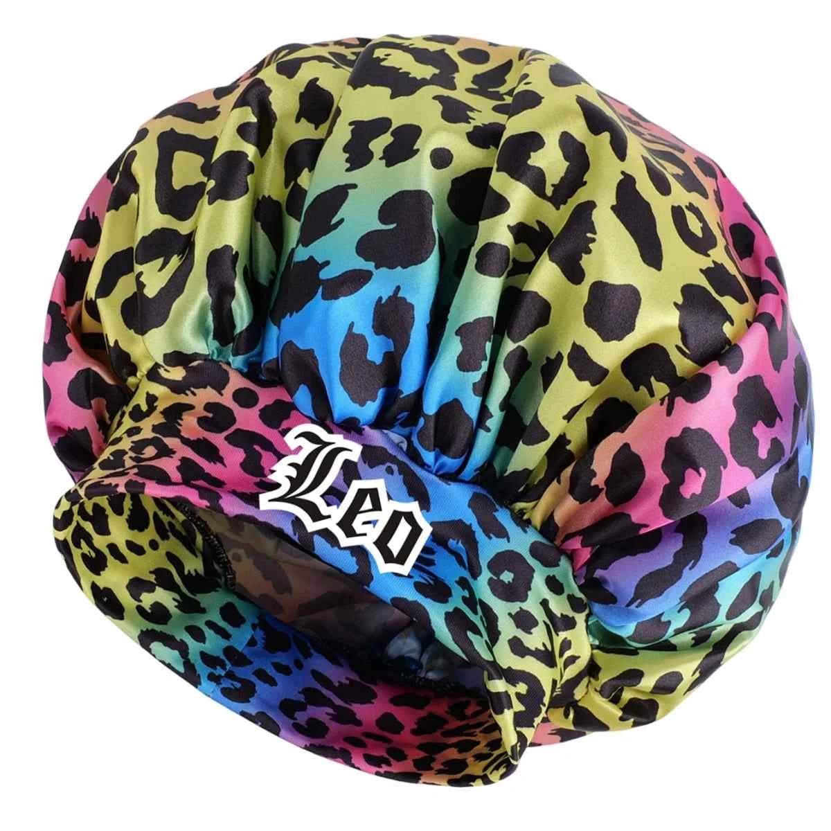 1pc Zodiac Sign Satin Sleeping Bonnet with Beauty Colorful Leopard Print- Featuring a Soft And Comfortable Wide-Brim Bonnet