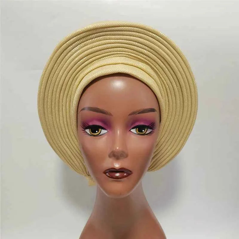 High Quality African Headtie Turban Nigerian Headtie Aready Made Auto Gele Turban Headwrap for Wedding Party XM205-1