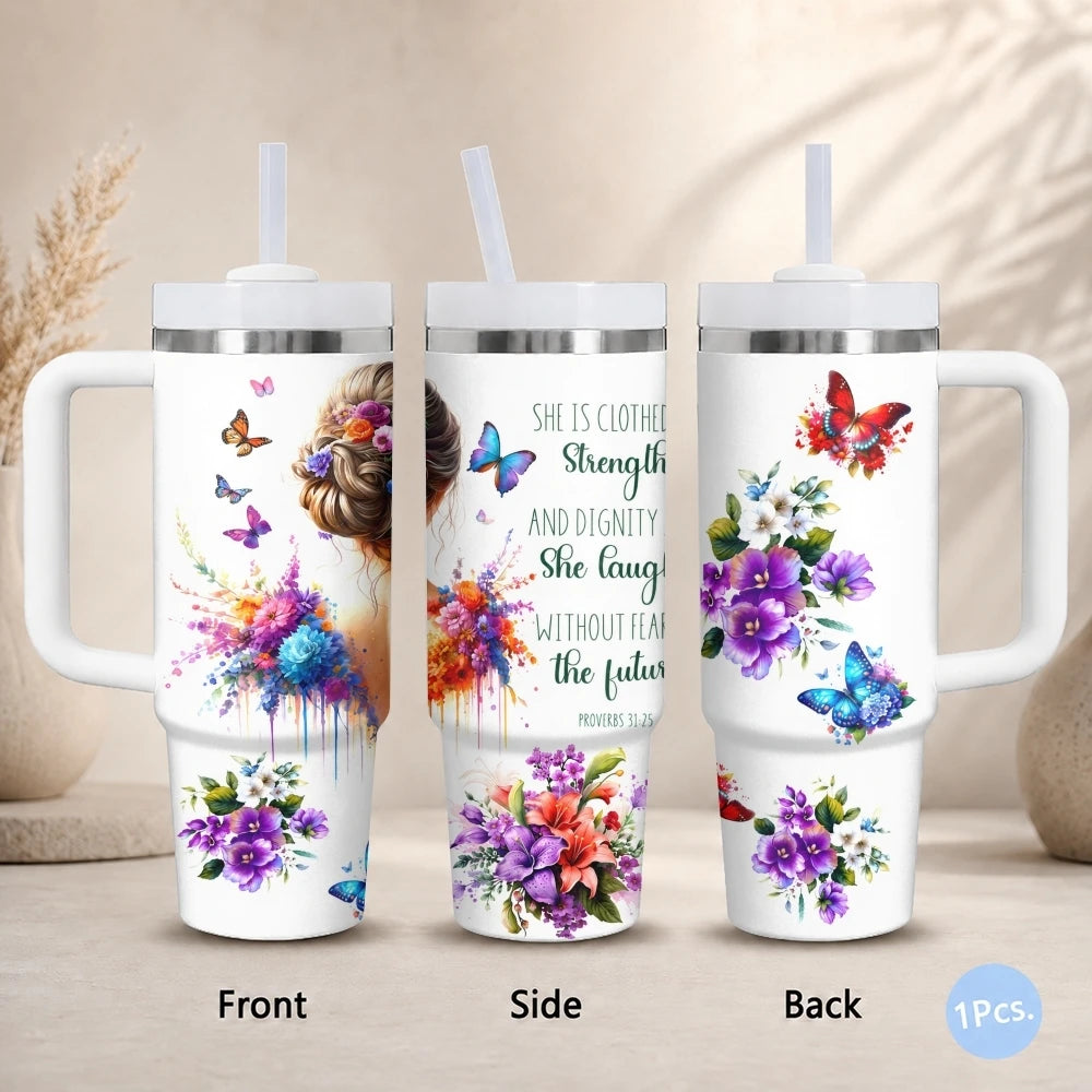40oz Butterfly Tumbler for Women – Stainless Steel Insulated Travel Mug