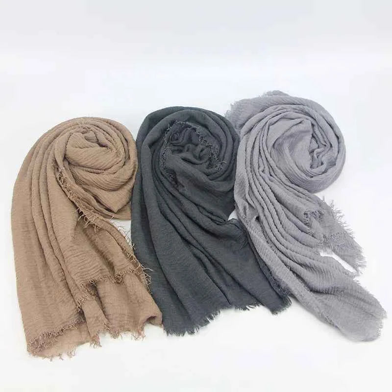 Ramadan Classics Crinkle Cotton Hijab Scarf Women Turban Muslim Shawl Plain Bandana Breathable Women's Shawls Foulard Hijab Hood