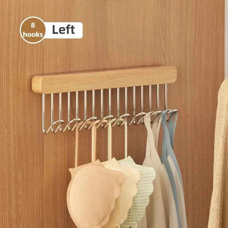 8/12 Hooks Retractable Wood Clothes Hanger Multi-functional Bra Storage Hanger Wall-mounted Wardrobe Hanger Clothes Organizer