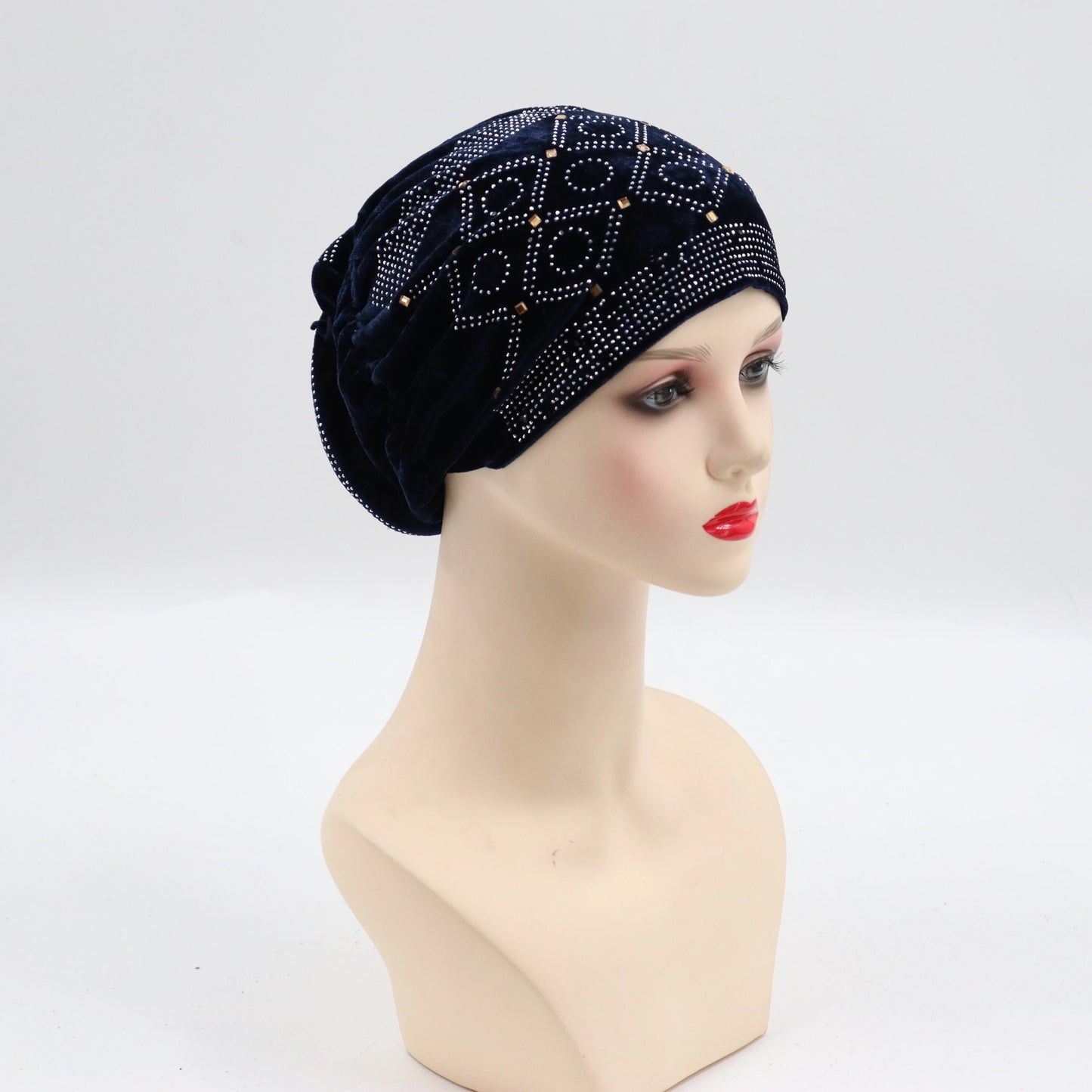 Soft Velvet Turban Cap for Women Muslim Headscarf Bonnet Elastic Female Headpiece Stylish Glitter Diamonds African Head Wraps