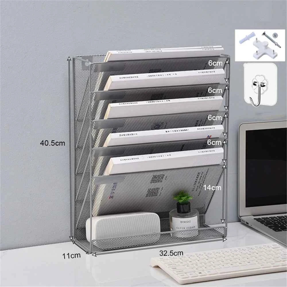 Metal Wall Mounted Magazines Newspaper Storage Rack For Home Office Books Newspapers Files Folder Desktop Tabletop Display Stand