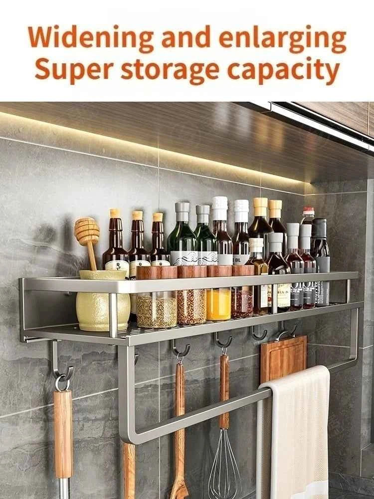 Aluminum Kitchen Shelf Wall Mounted Spice Organizer Rust and Moisture Resistant Bathroom Toiletries Storage Racks