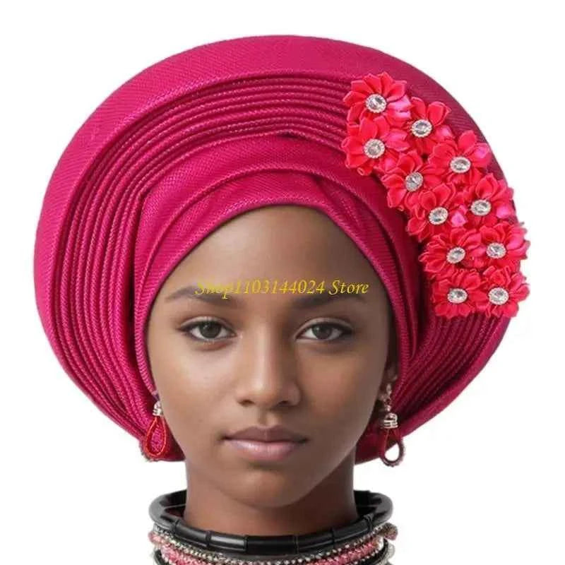 N5KE Flower Turban Hat African Headwrap Hat Formal Event Wedding Multilayer Turban