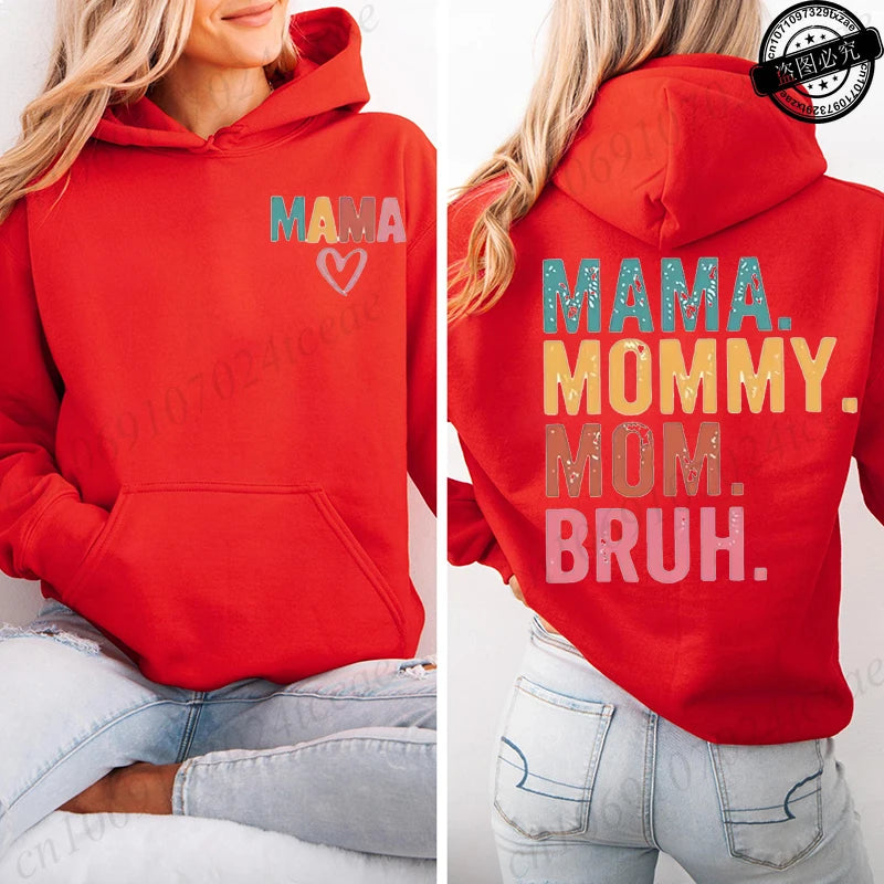 Women's Mama Graphic Fleece Hoodies Casual Long Sleeve Sweatshirts Mama Mommy Mom Bruh Print Zip Up Hooded Hoodies Tops Gifts