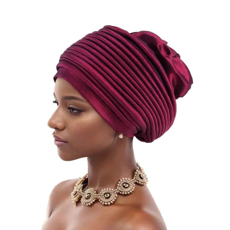 Multilayer African Women's Turban Cap Female Head Wraps Pleated Auto Gele Cap Headtie Muslim Headwear Party Headpiece