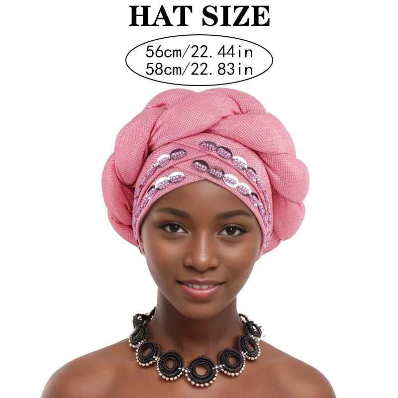 2025 Latest African Auto Gele Headtie Already Made Headties Shinning Turban Cap for Women Ready Nigerian Hijab Braid Head Wraps