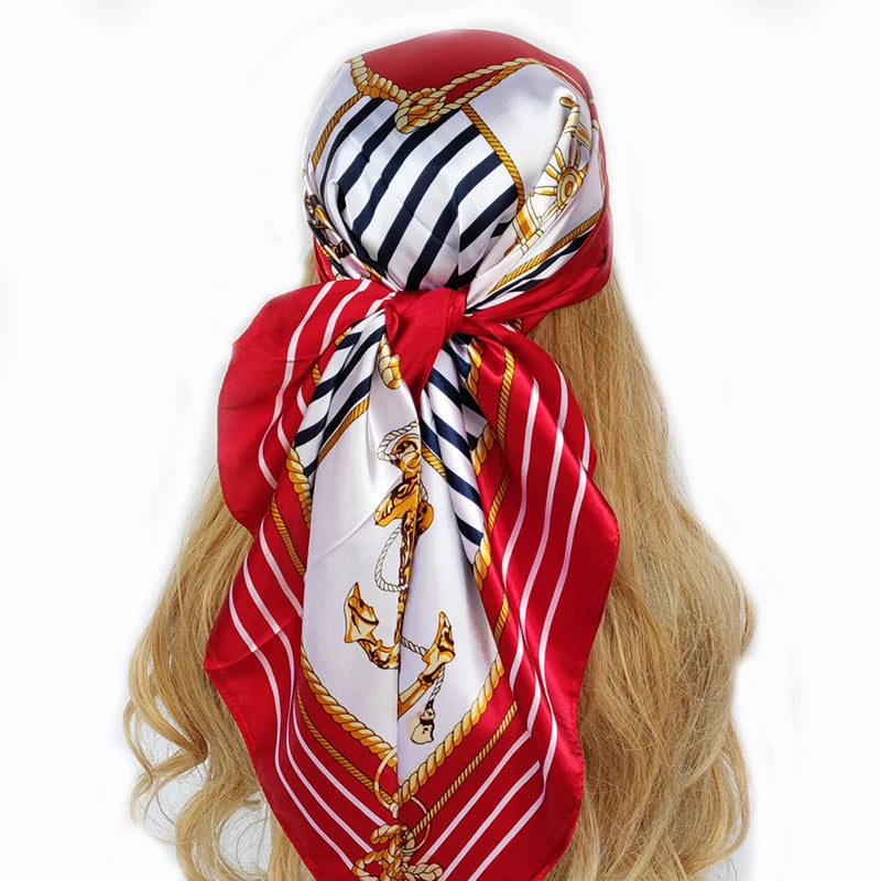 New 90*90cm Retro Brand Women Silk Scarf Bandanna Fashion Bohemian Pattern Square Hijab Lady Wrap Headband foulard muffler