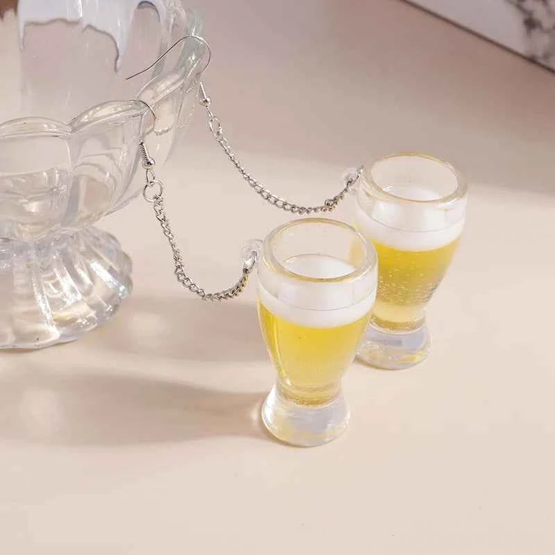 Fashion Simulation 3D Beer Cup Drop Earrings for Women Creative Drink Dangle Earrings Pub Party Jewelry Gifts