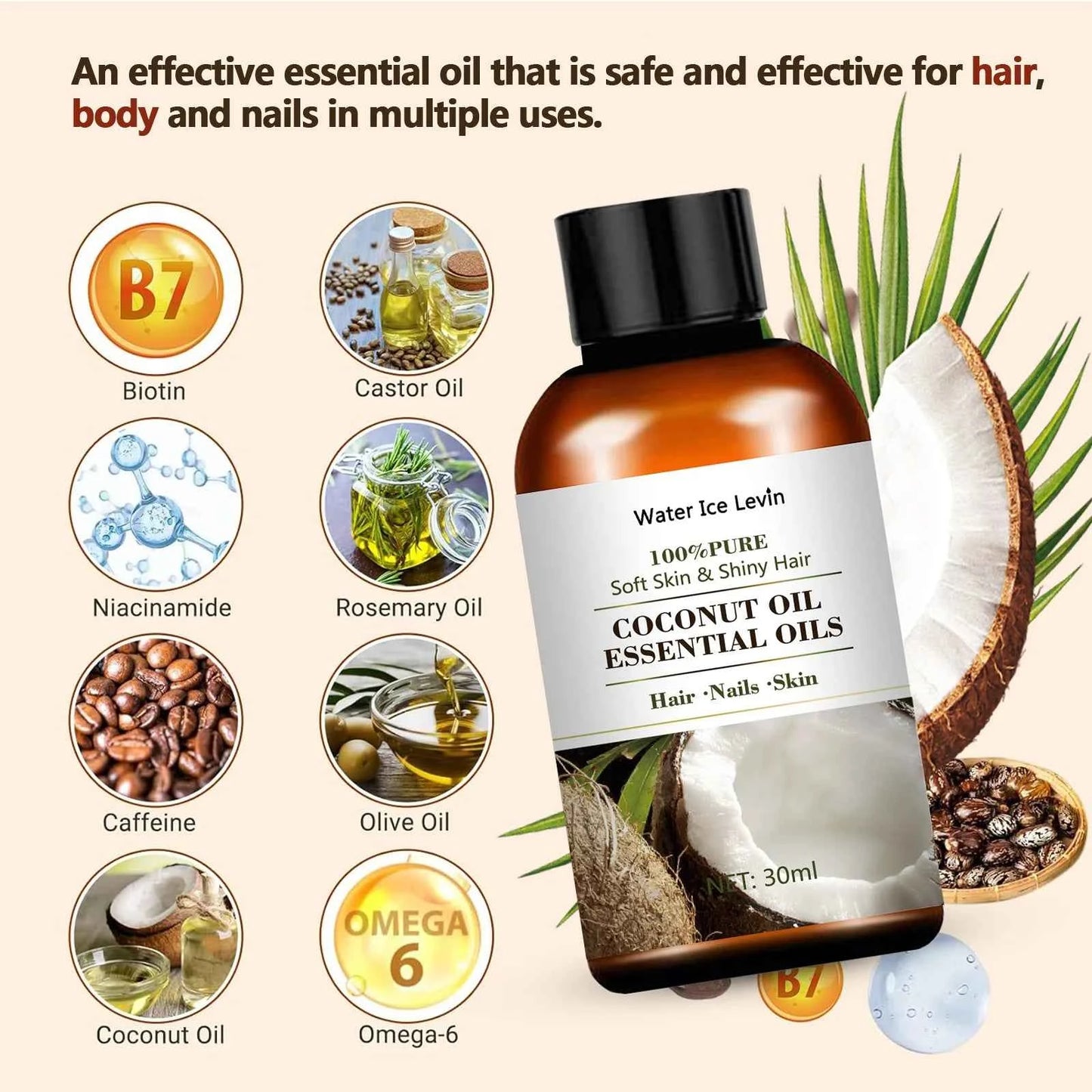 New Pure natural coconut essential oil tea tree rose jasmine mint vanilla eucalyptus for skin care massage diffuser oil 30ML - NamafadStore