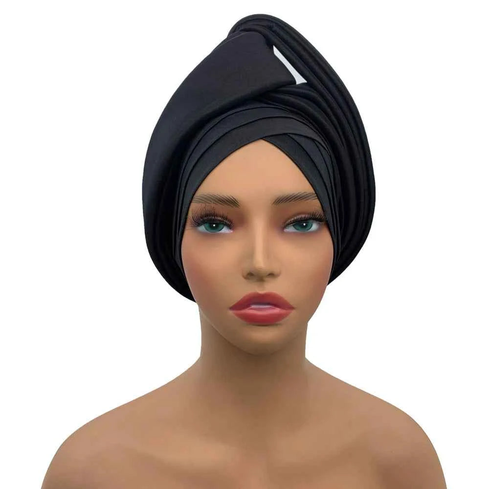 Nigeria Raw Silk Autogele Headtie Wedding Party Headwear Turbante African Lady Head Wraps Knoted Turban Cap for Women