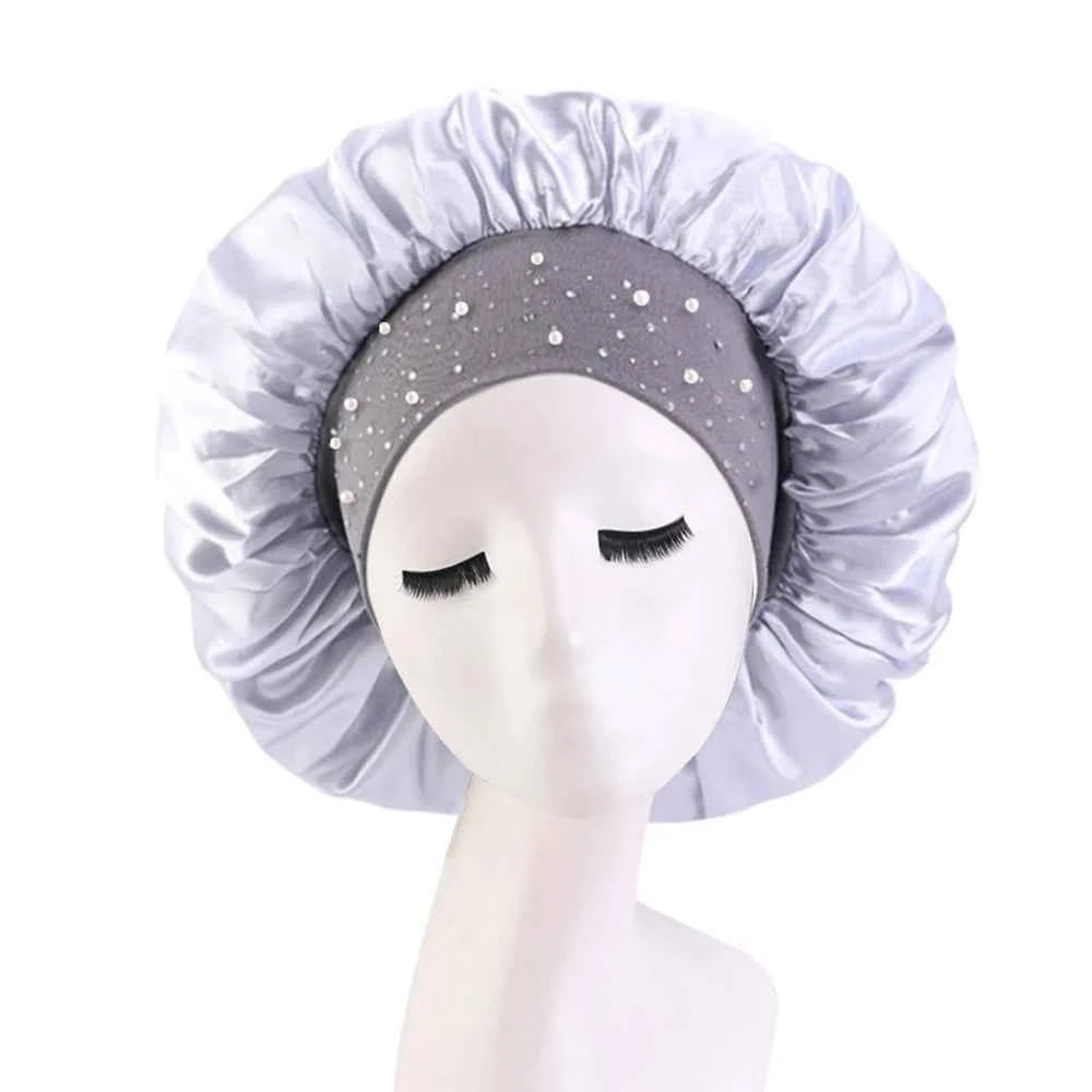 Newly Satin Sleep Cap Rhinestone Sleeping Bonnet Women Hat Night Hair Care Salon Shower Makeup Headband Muslim Hijab Head Cover