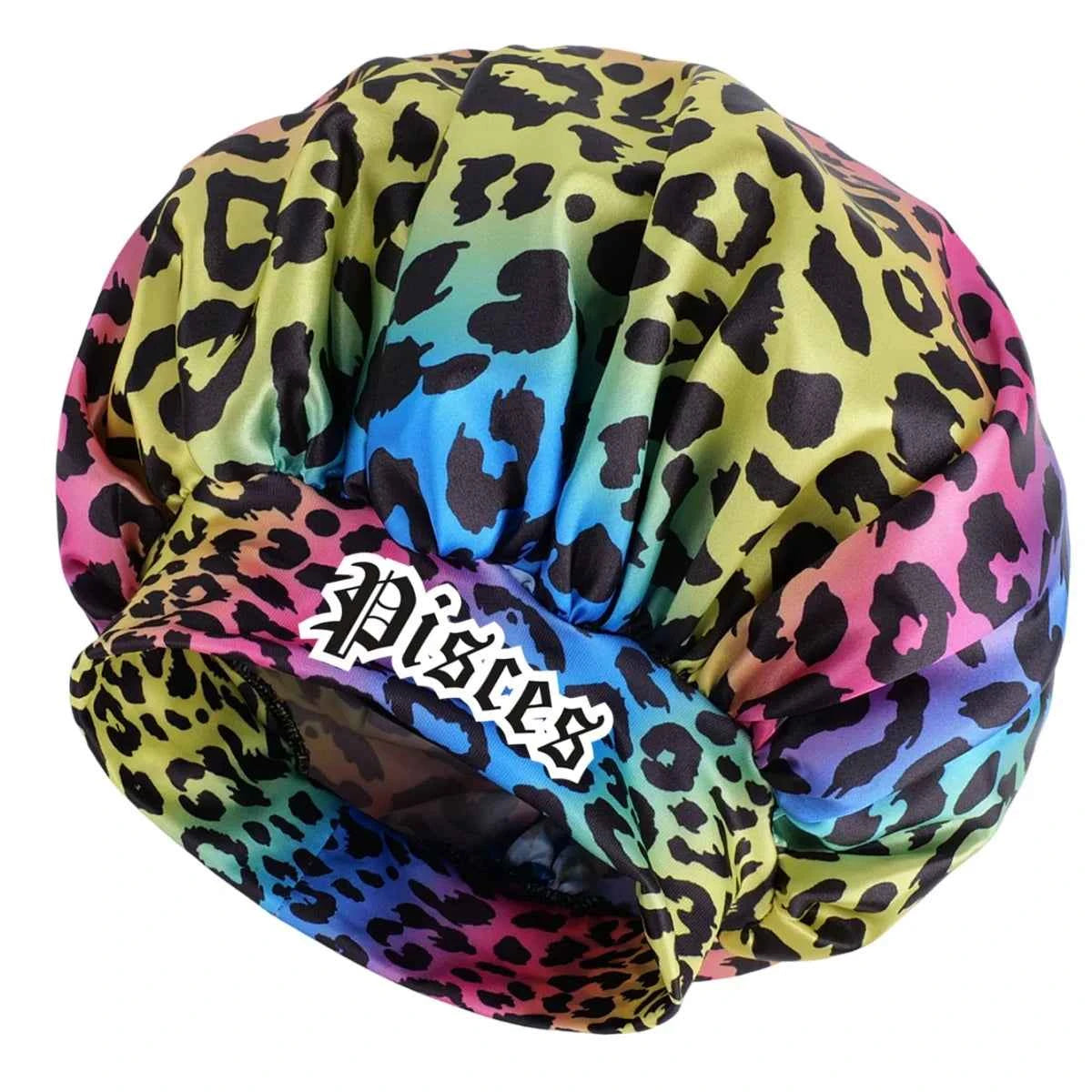 1pc Zodiac Sign Satin Sleeping Bonnet with Beauty Colorful Leopard Print- Featuring a Soft And Comfortable Wide-Brim Bonnet