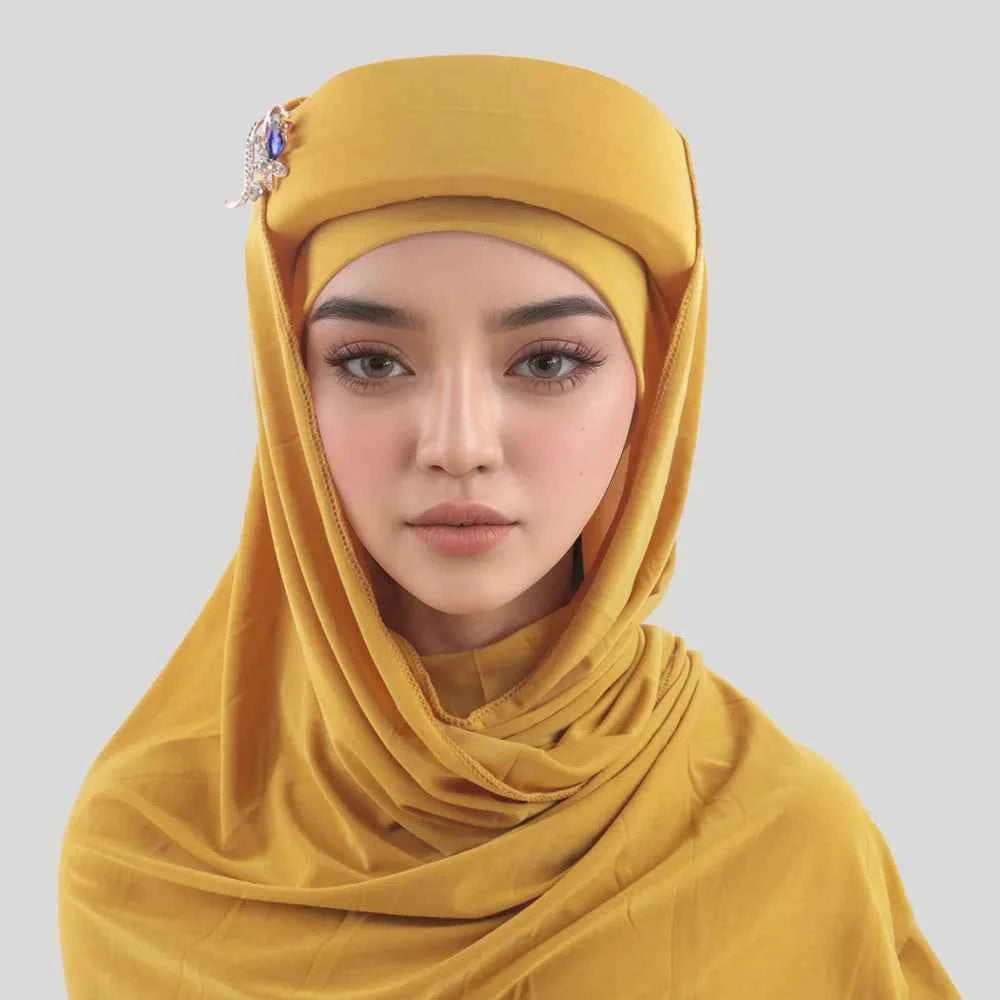 Sponge Turban Cap With Brooch Long Scarf Women Muslim Hijab Hat African Auto Gele Headtie Nigeria Wedding Headwear Headscarf