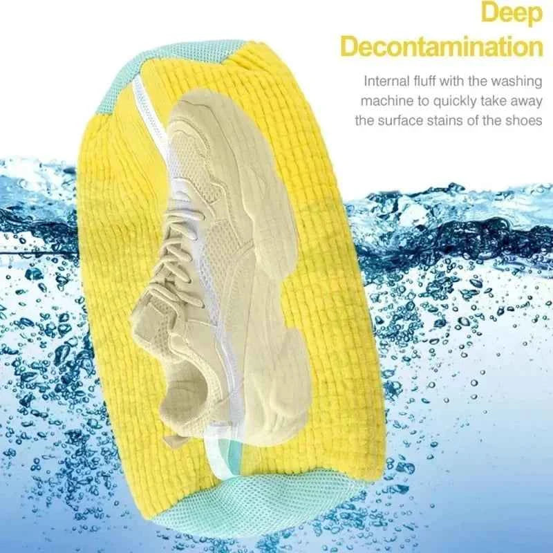 Machine Washable Shoe Washing & Drying Bag with Soft Fiber - Durable Polyester Laundry Protector for Shoes Adjustable Strap