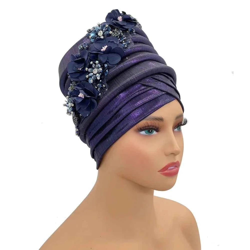 Already Made Wedding Geles Female Head Wraps with Diamond Flower 2024 New African Women's Turban Cap Nigeria Auto Gele Headtie