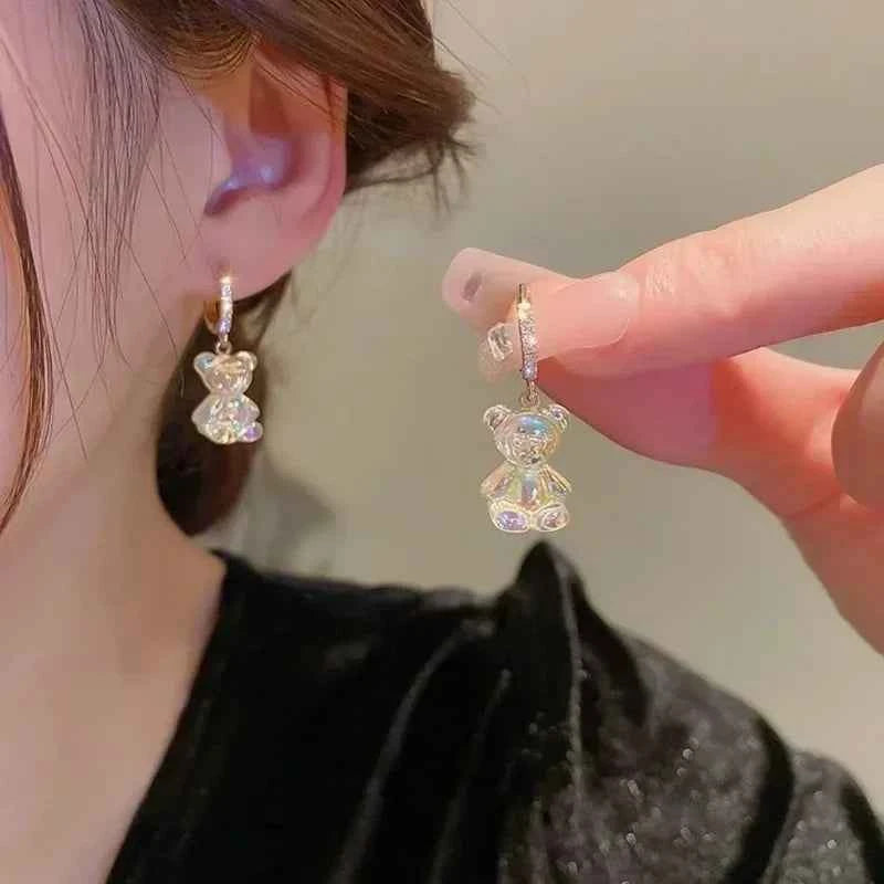 Cute Acrylic Candy Gummy Bear Dangle Earrings for Women Rainbow Bear CZ Hoop Earrings 2024 Korean Fashion Sweet Girl